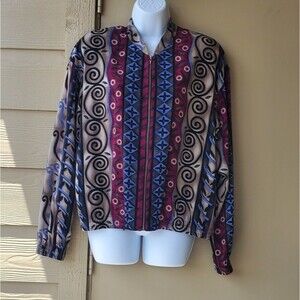 Vintage 1980's Polyester Geometric Funky Fullzip Womens Blazer Jacket size large